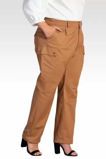 Feza Women's Plus Size Poplin Cargo Pants with Bungee Cord Hem