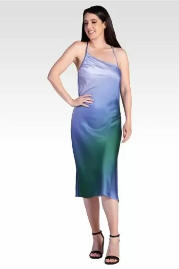 Avi Women's Ombre Glacial Blue Asymmetric Satin Slip Dress