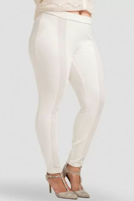 Plus Size Standards & Practices Cindy Women's Legging Pants (Ivory Ponte - Sheer  Panel Inset)
