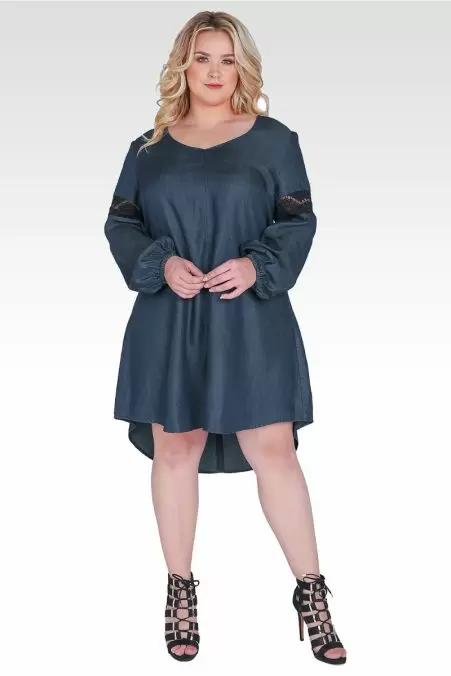 Standards & Practices Size Women's V-Neck Long-Sleeved Tencel Denim - Shelby | Casual Premium Plus Size Dresses Online