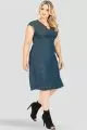 Plus Size Belinda Cap-Sleeve O-Ring Denim Tencel Princess Line Sheath Dress