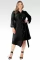 Plus Size Natalia Solid Button-Up Wrap Lantern Sleeve Dress-BLACK