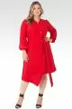 Plus Size Natalia Solid Button-Up Wrap Lantern Sleeve Dress-Cherry