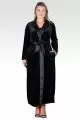 Plus Size Freya Black Stretch Velvet Wrap Midi Coat  Dress with Satin Lapel