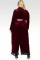 Plus Size Freya Deep Red Stretch Velvet Wrap Midi Coat Dress With Satin Lapel And Satin Belt