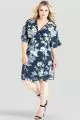 Plus Size Standards & Practices Navy Floral Knee Length Kimono Chiffon Wrap Dress 