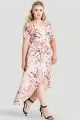 Plus Size Robin Short Sleeve V-Neck Peach Pink Floral Print Maxi Dress
