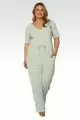 Wendy Plus Size French Terry Sage Green Short Sleeve Sweat Lounge Jumpsuit