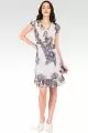 Women's Short Gray All Around Floral Print Chiffon Cap Sleeve Ruffle Hem Dress