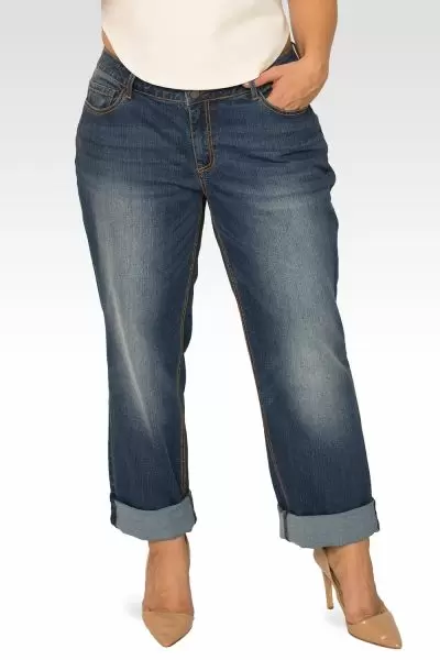 Plus Size Dallas Women's Roll-Up Hem Boyfriend Jeans-1