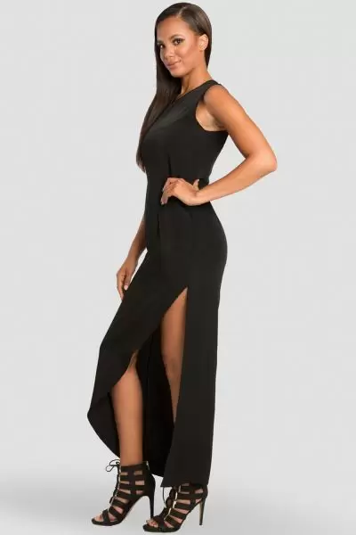Women's Black Bodycon Maxi Dress w/ Front Slit