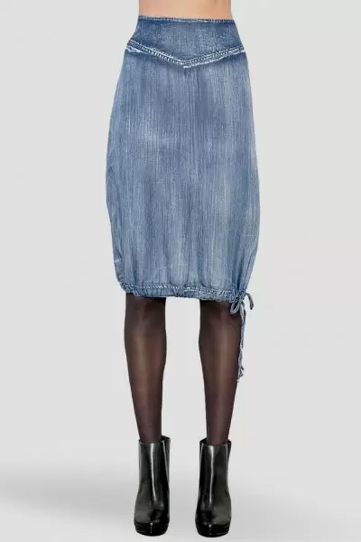 Standards & Practices Contemporary Fashion Women Light Wash Indigo Tencel Drawstring Hem Skirt
