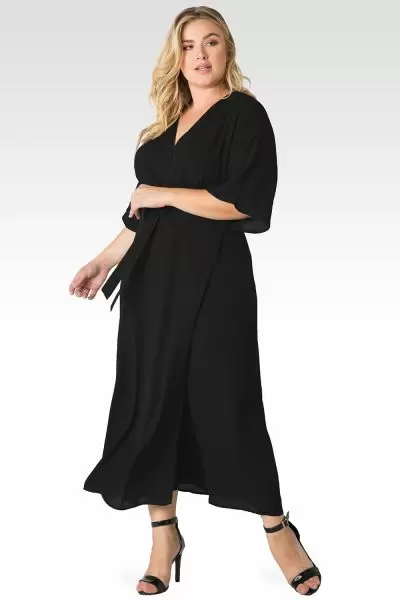 Plus Size Olivia Black Kimono Wrap Maxi Dress