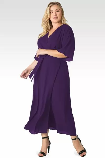 Olivia Plus Size Purple Haze Kimono Wrap Maxi Dress
