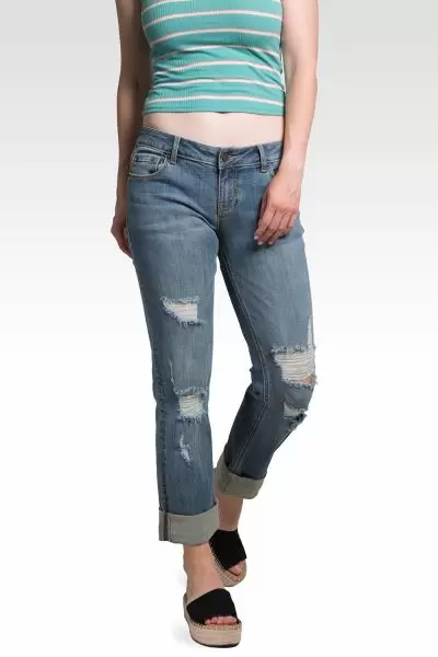 Leah Women's Slightly Roll Up Hem Boyfriend Jeans