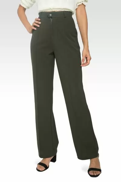 Standards & Practices Women's Pintuck Stretch Crepe Wide Leg Trouser - Olive-1