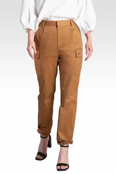 Feza Women's Poplin Cargo Pants with Bungee Cord Hem