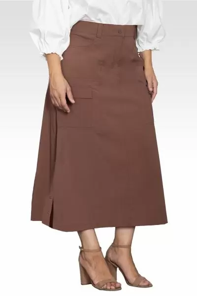 Plus Size A-Line Cargo Pocket Skirt-Coffee Brown