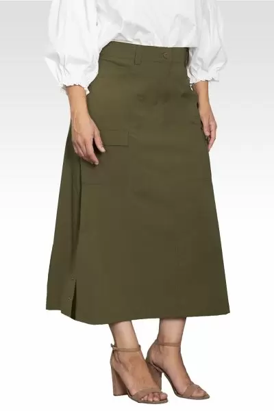 Plus Size A-Line Cargo Pocket Skirt-Olive