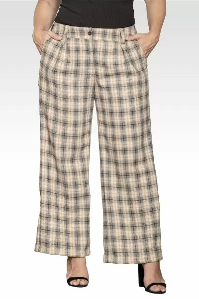 Plus Size Wide Leg Plaid Pants-Plaid