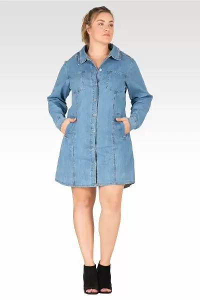 Ally Women's Plus-Size Full Sleeve Denim Shirt Dress