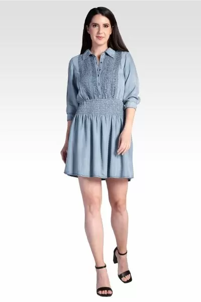 Felis Women's Tencel Smocked Waist Midi Shirt Dress 
