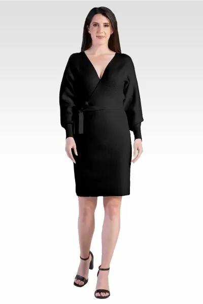 Ursa Women's V-Back Full Sleeve Sweater Knit Mini Dress