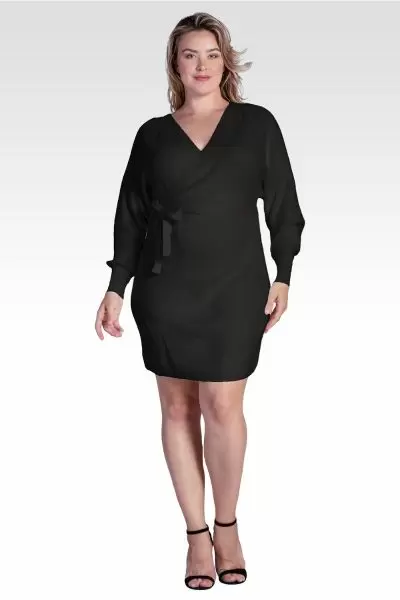Ursa Women's Plus Size V-Back Full Sleeve Sweater  Knit Mini Dress