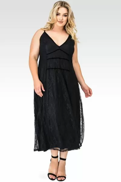 Standards & Practices Plus Size Lace Midi Tank Slip Dress with Liner 