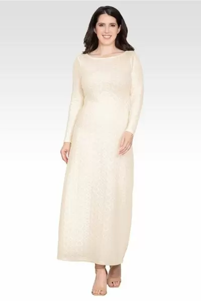 Nyla Women's Ivory Knit Boat Neck Crochet Maxi Dress