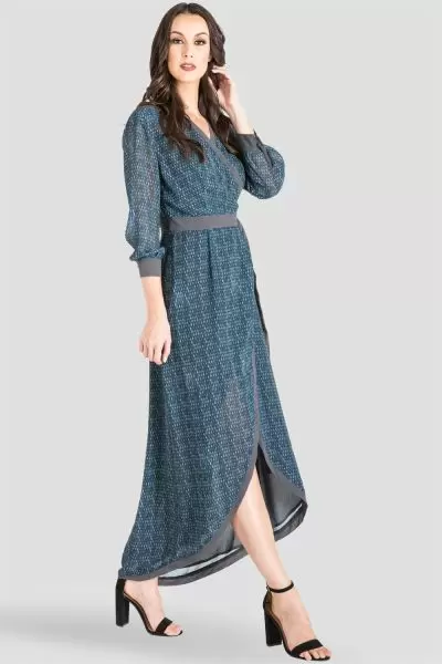 Women's V-Neck Kimono High-Low Maxi Wrap Dress