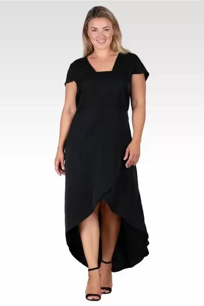 Plus Size Women's Black Cap Sleeve High-Low Tulip Dress