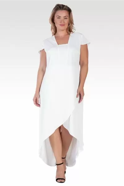 Plus Size Women's Ivory Cap Sleeve High-Low Tulip Dress