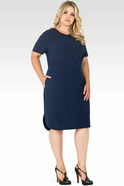 Plus Size Standards & Practices Women's Tanya Midnight Blue Apron Hem Shift Dress