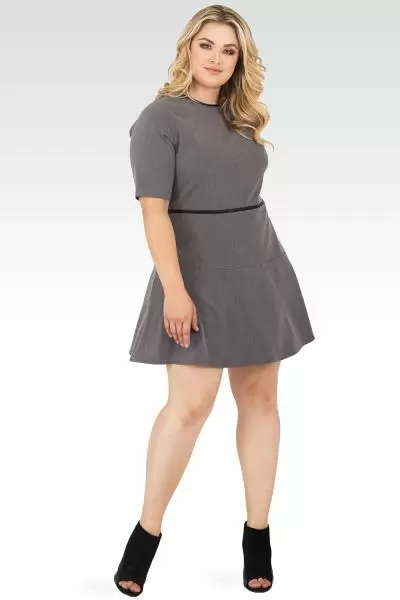 Plus Size Standards & Practices Women's Curvy Fit Tina Charcoal Gray Blue A-Line Suiting Mini Dress