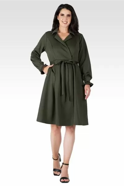 Standards & Practices Women's Dark Olive Long Sleeve Wrap Dress-3