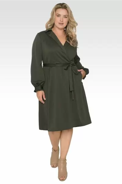 Standards & Practices Plus Size Women's Dark Olive Long Sleeve Wrap Dress-1