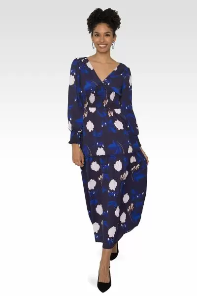 Standards & Practices Women's Floral-Print Smocked Waist Long Sleeve Maxi Dress-1