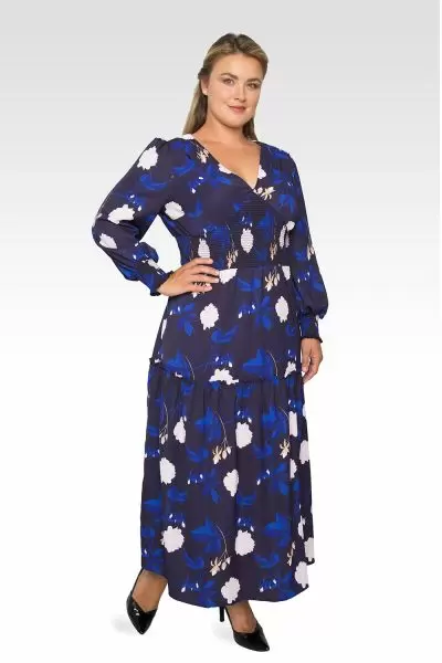 Standards & Practices Plus Size Women's Floral-Print Smocked Waist Long Sleeve Maxi Dress-3