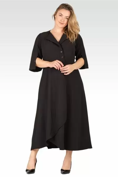 Margo Women's Plus Size Slit Sleeve Buttoned Wrap Maxi Dress