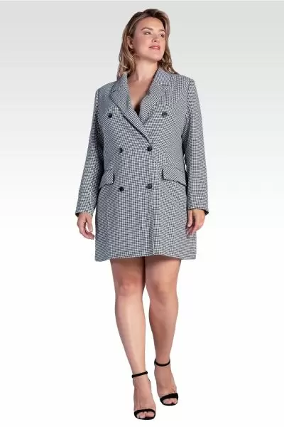 Ila Women's Plus Size Houndstooth Double-Breasted Blazer Mini Dress