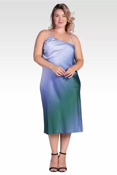 Avi Women's Plus Size Ombre Glacial Blue Asymmetric Satin Slip Dress