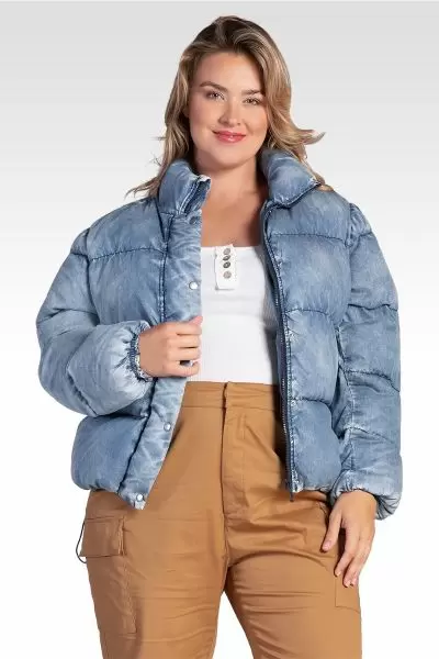 Polaris Women's Plus Size  Indigo Tencel Puffer Jacket