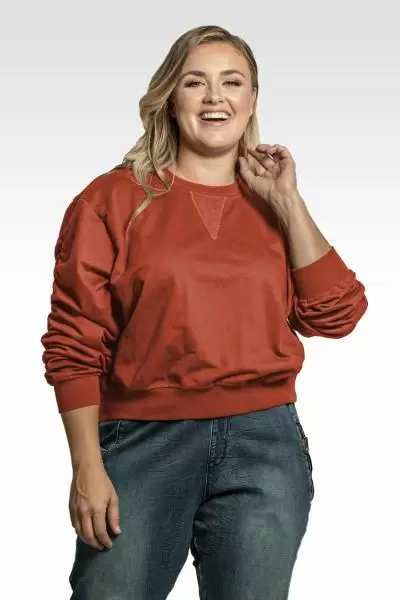 Arie Women's Plus Size French Terry Long Sleeve Ruched Pullover Sweatshirt