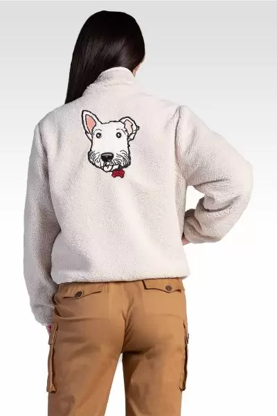 Zozo Women's Embroidered Dog Patch Pocket Sherpa Jacket