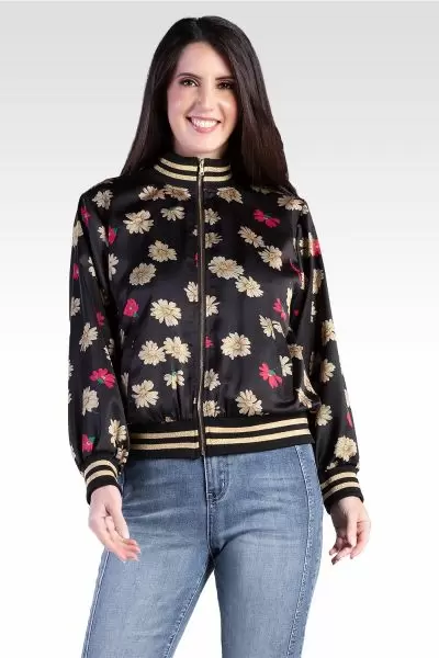Naos Women's Cropped Floral Print Bomber Jacket