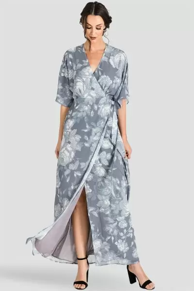 Olivia Gray Floral Print Kimono Chiffon Wrap Maxi Dress Front