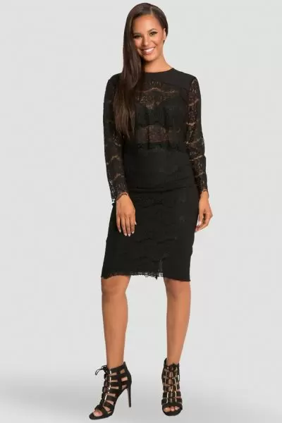 Women black lace pencil skirt