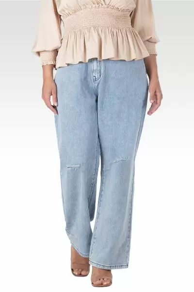 Alora Women's Plus Size Subtle Distressed Boyfriend Jeans