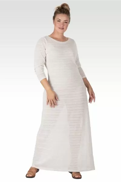 Gia Women's Off- White  Plus Size Knit Crochet Boat Neck Maxi Dress
